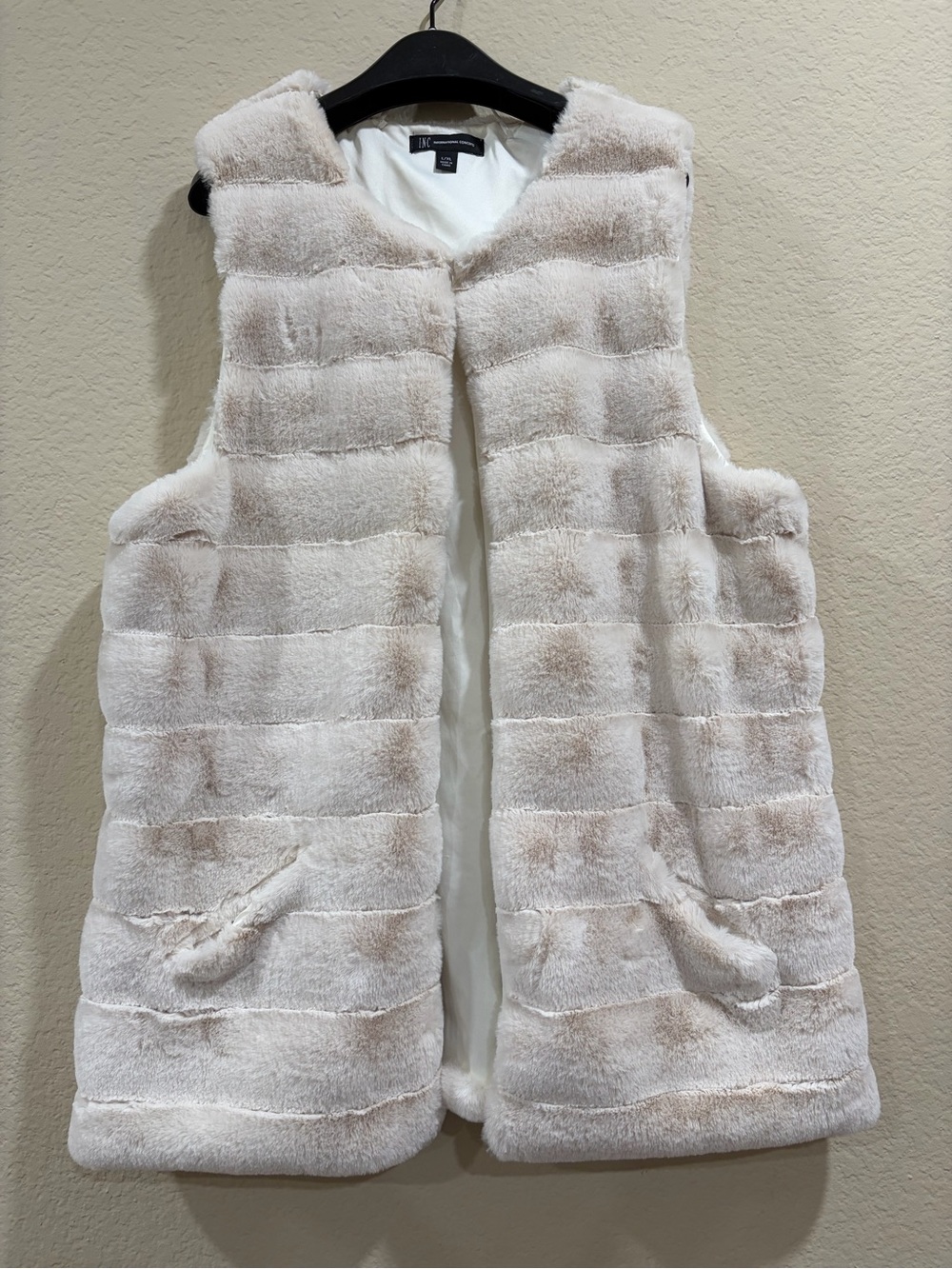 INC International Concepts Cream Faux Fur Sleeveless Vest